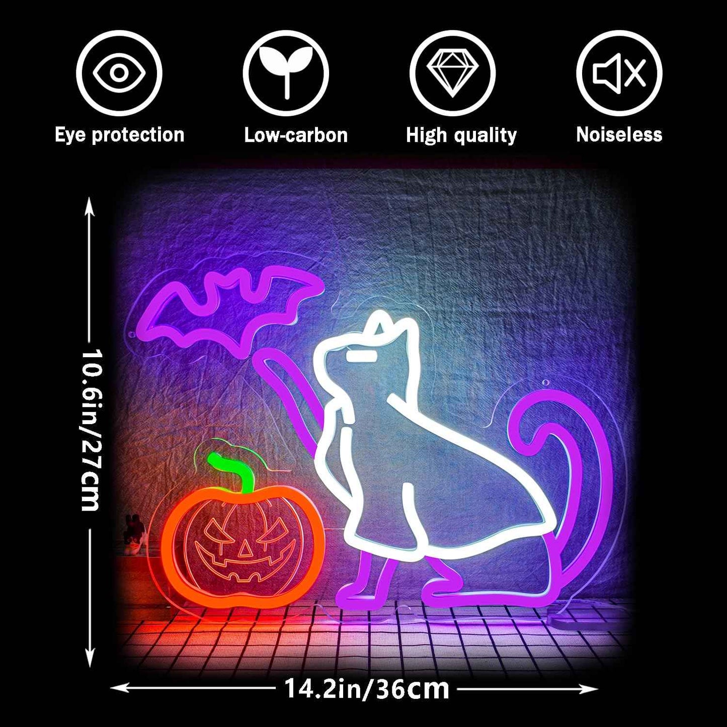 Halloween Neon Sign for Wall Decor Dimmable Ghost Cat Neon Light USB Powered Pumpkin Neon Sign Happy Halloween Neon Light for Bedroom Men Cave Home Halloween Party