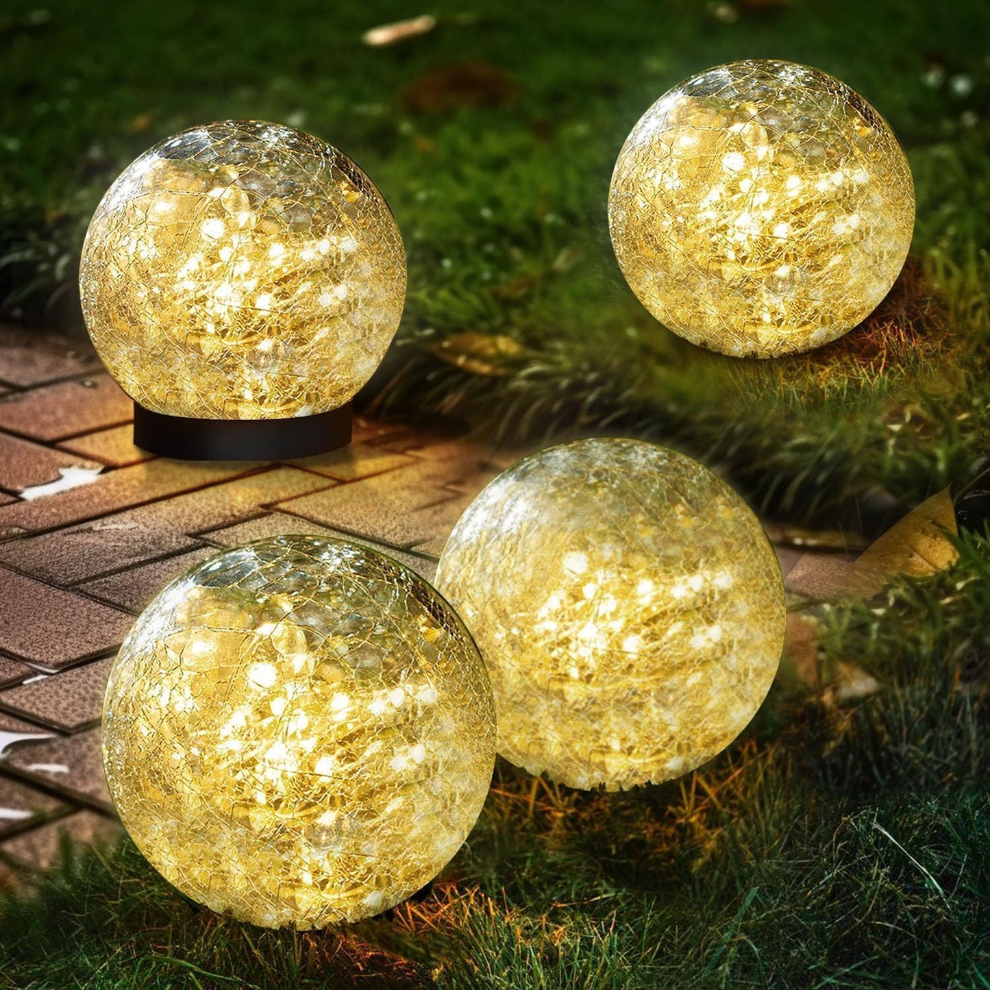 6 Pack Solar Garden Lights - Waterproof Cracked Glass Ball LED Decor for Pathway, Patio & Lawn (Warm White, 3.9")