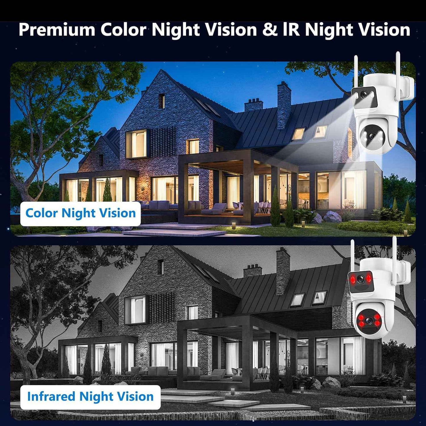 4K Wireless Solar Security Camera - Dual Lens Bullet & 360° PTZ Outdoor Surveillance