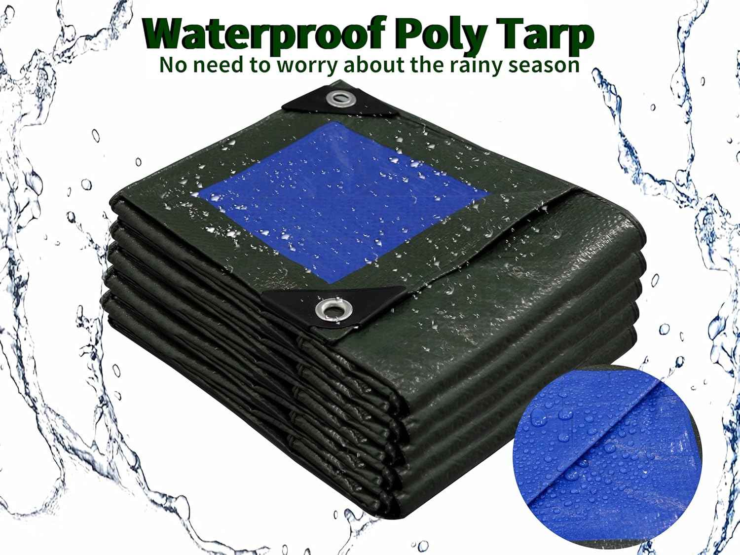 20x30 Feet Waterproof Green Tarp - Heavy-Duty Multipurpose Cover for Outdoor Use