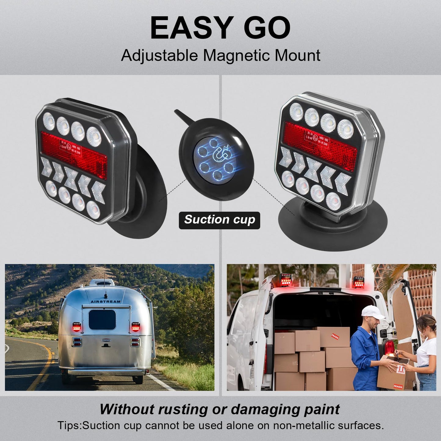 Agrieyes USB-C Wireless Trailer Lights, Adjustable Magnetic Tow Light with Retroreflectors, Rechargeable Towing Light Kit Reverse for Trucks, Boat, RV, Vehicle, Caravan