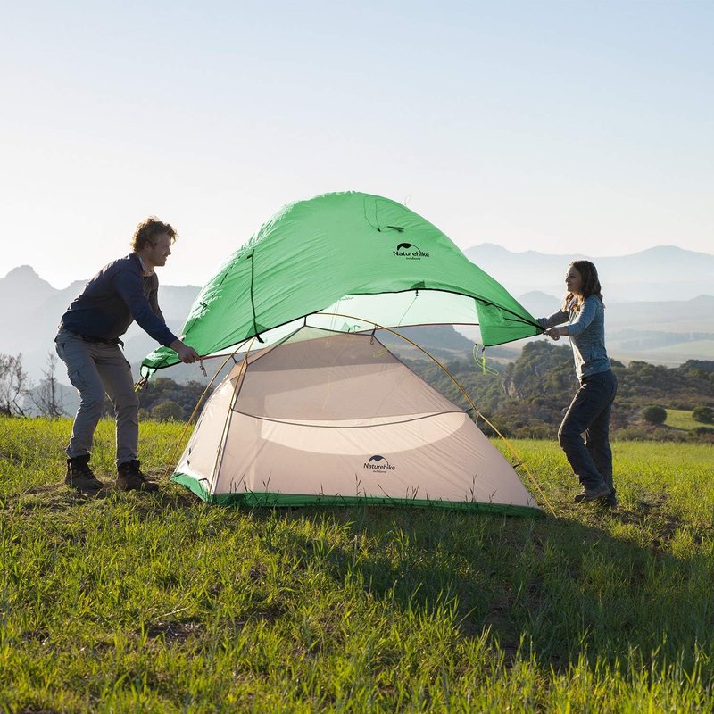 Naturehike Cloud Up Free Standing 2 Person Backpacking Tent Ultralight Nylon Double Layer Camping Tents for Two Person (210T Polyester Light Green, 2 Person)