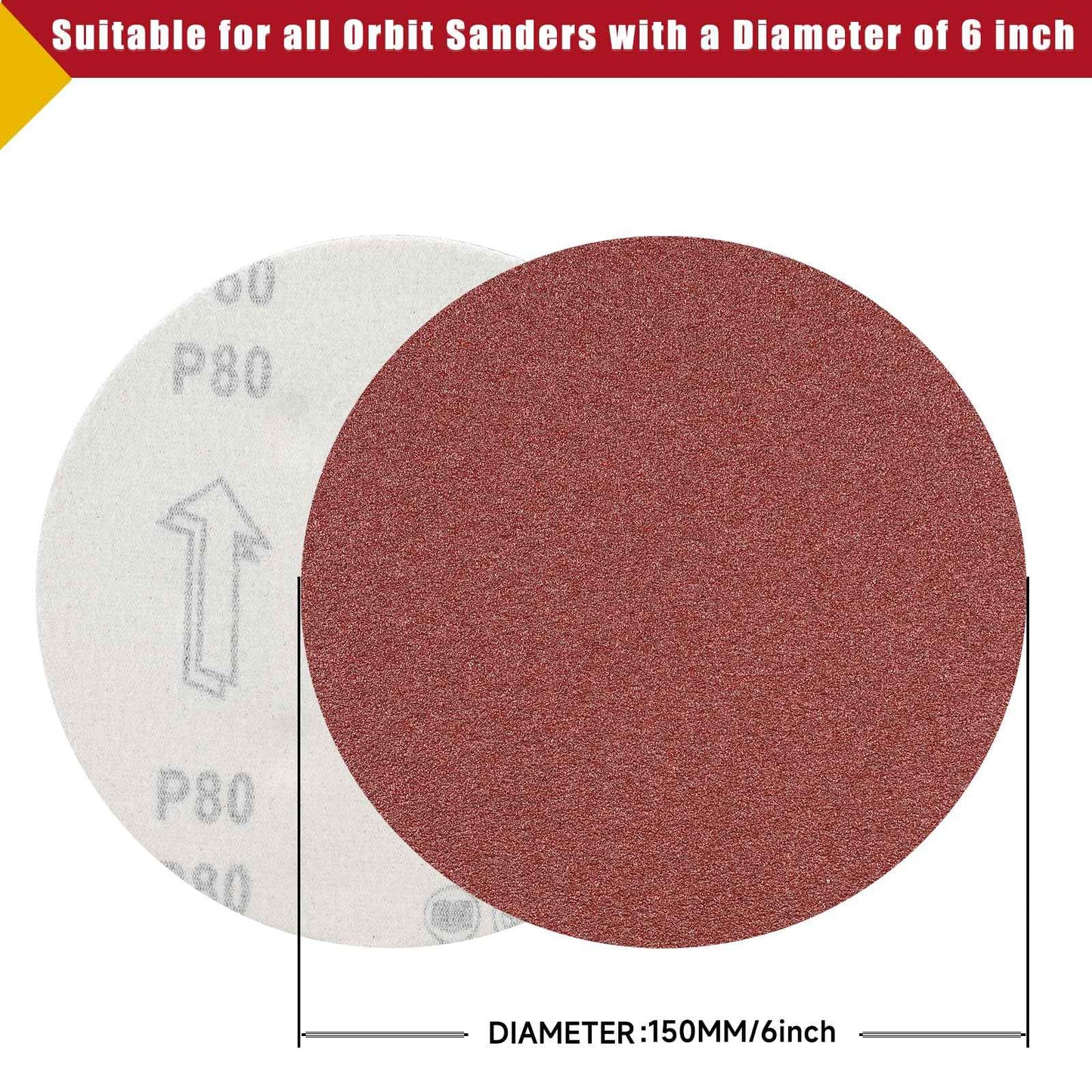 100 PCS 6 Inch Sanding Discs, Hook and Loop Sandpaper 20 x 60 80 120 240 400 Grit Set, Round Orbital Sand Paper Discs for Sander