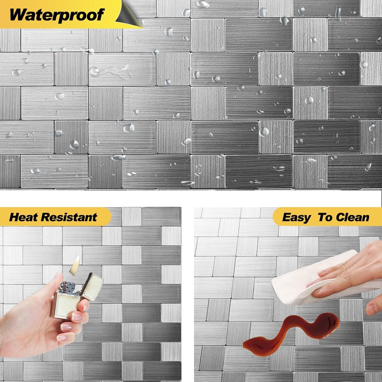Stainless Steel Peel and Stick Backsplash Tiles - 20 Sheets, 12''x12'' for Kitchen & Bathroom