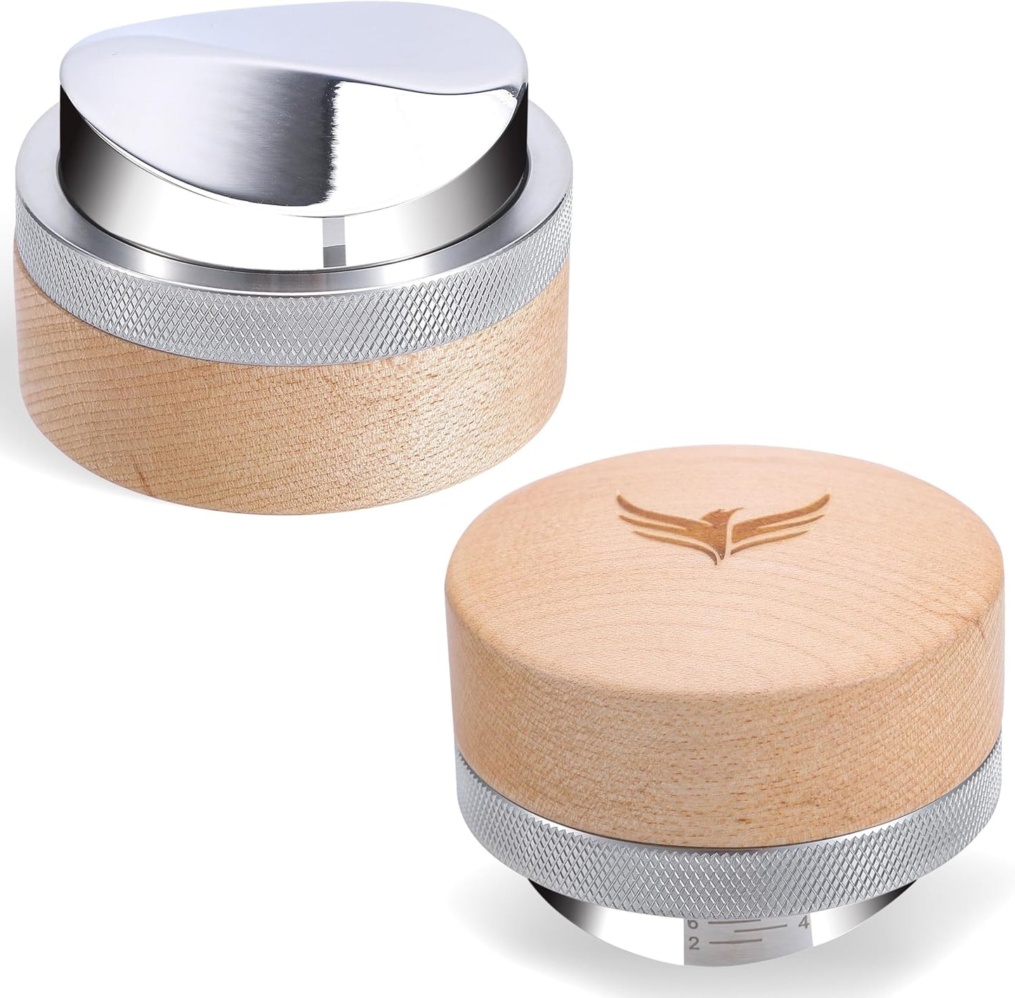 54mm Adjustable Espresso Distribution Tool - Walnut & Stainless Steel Leveler for Breville Machines