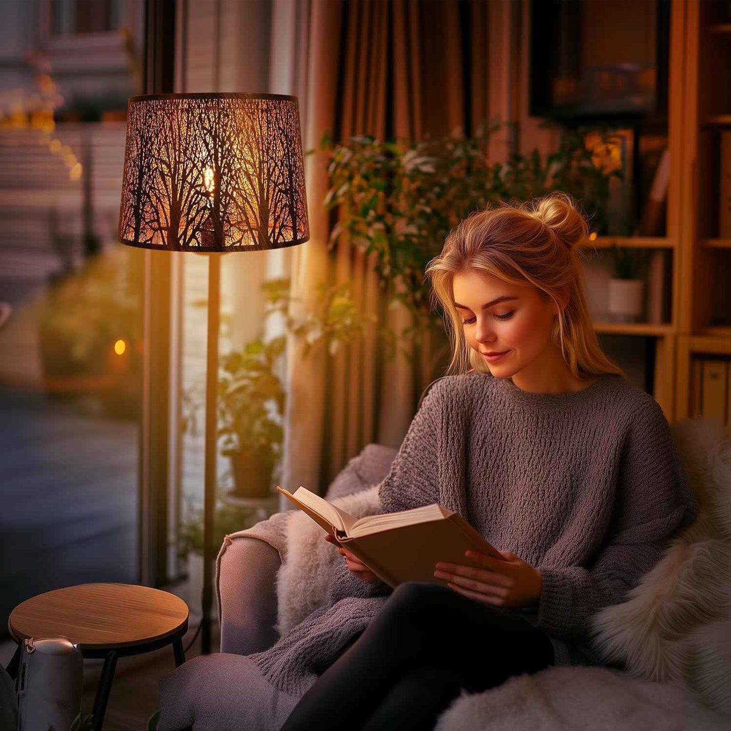 Large Forest Etched Metal Lampshade - 12'' Top x 14'' Bottom x 10'' Height for Table & Floor Lamps