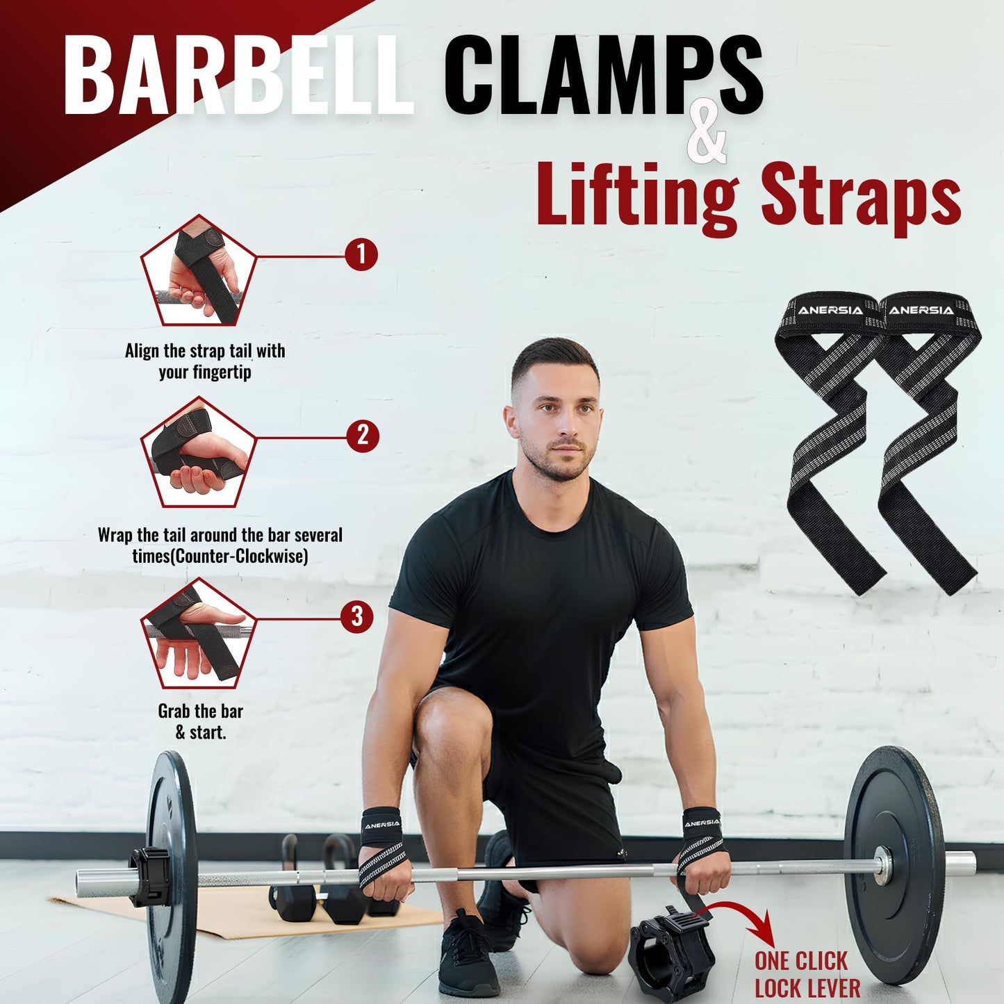 ANERSIA 10 in 1 Barbell Pad Set Black for Squats & Hip Thrust – Barbell Pad with Resistance Bands, Lifting Straps, Ankle Straps & Barbell Clamps – Weightlifting Accessories Kit for Home Gym