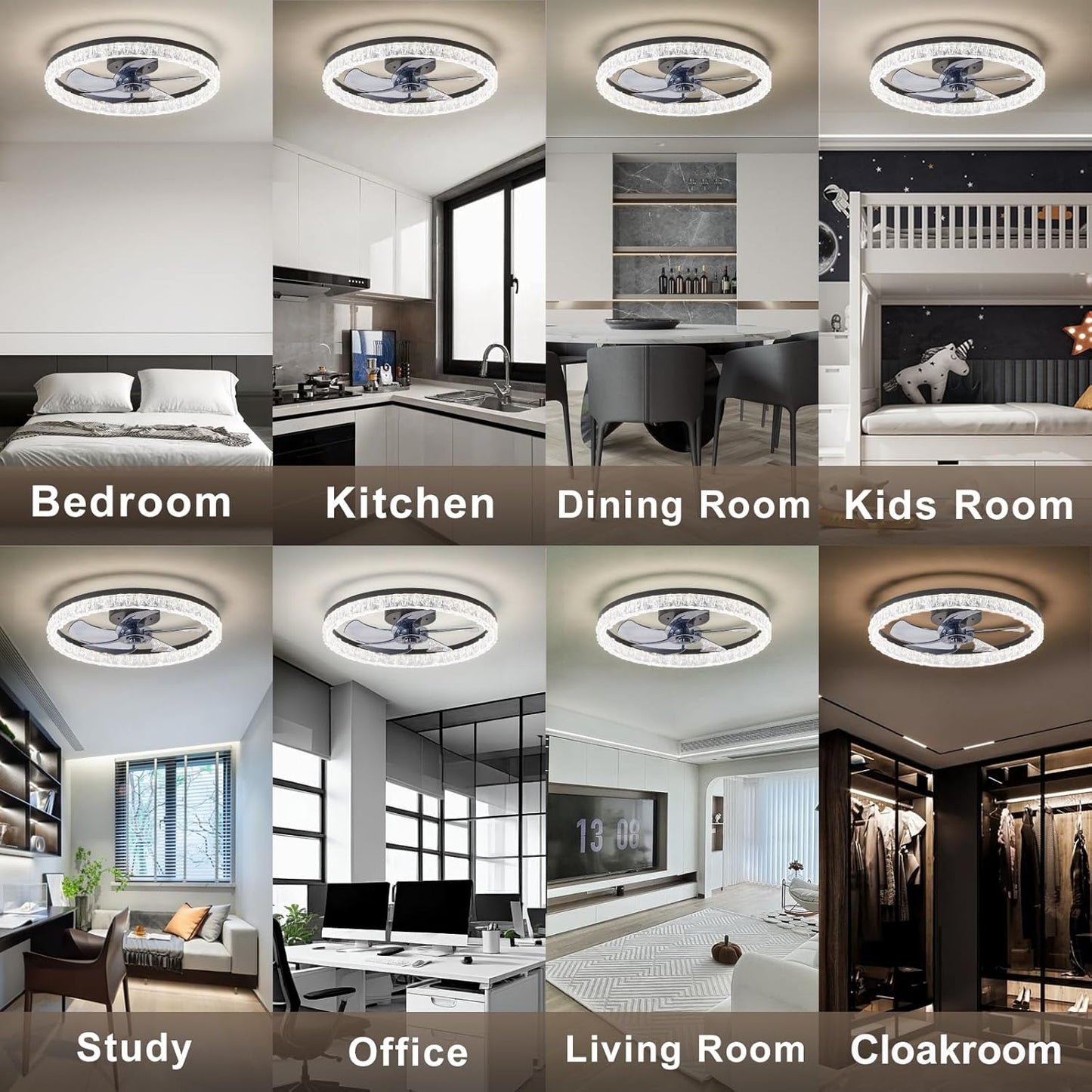 Flush Mount Ceiling Fan with Lights & Remote - 6 Speed Low Profile for Bedroom & Small Rooms