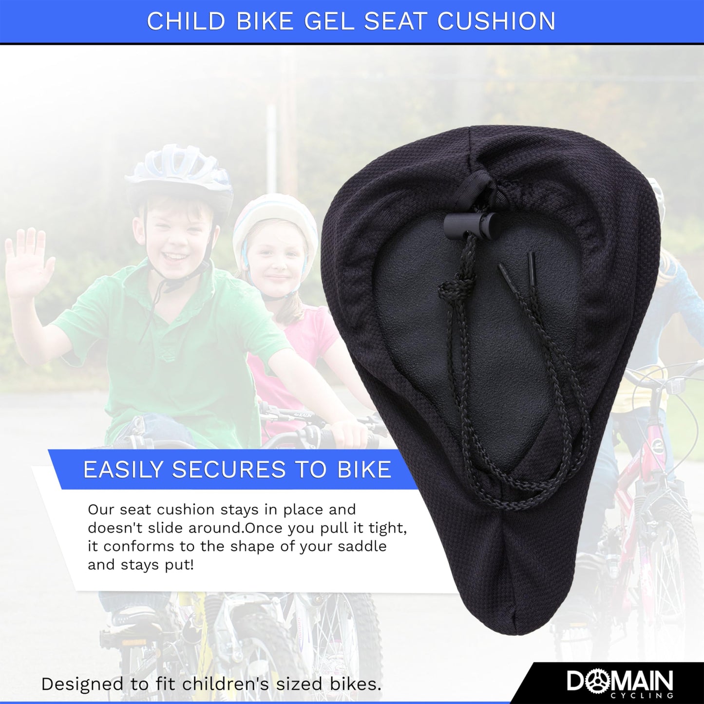 Domain Cycling - Kids Bike Seat Cover with Gel (9" x 6") - Comfort to Small Bike Saddle of Childs Outdoor, Mountain, BMX, and Road Bikes - Cushion