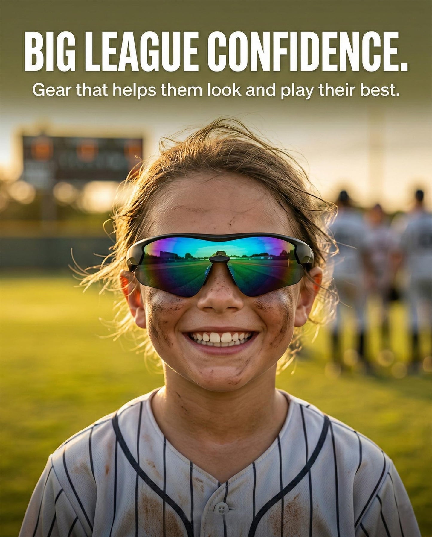 maivnz Youth Baseball Sunglasses for Boys and Girls Ages 6-12, Kids Sports Glasses for Softball Cycling, Helmet Compatible(Black/Blue