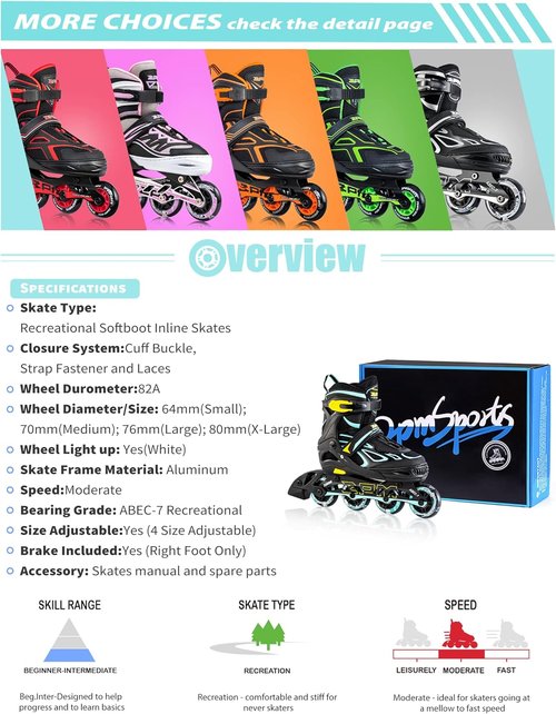 2PM SPORTS Adjustable Flashing Inline Skates - Light-Up Wheels for Kids & Adults | Fun & Colorful Design