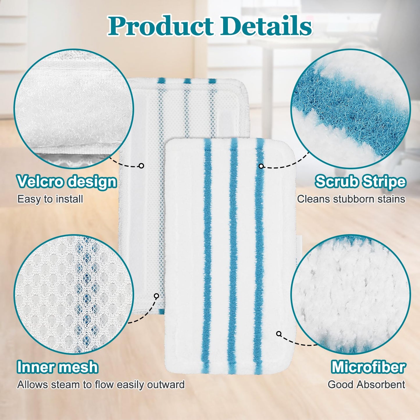 4Pack Steam Mop Pads Replacement for Black+Decker Steam Mop SM1600, SM1610, SM1620, HSM13E1, HSMC1300FX, HSMC1321, HSMC1361SG Cleaner Black and Decker Steam Mop Replacement Pads