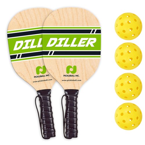 Diller Pickleball Paddle Bundle for 2 Players, Includes 2 Diller Pickleball Paddles, 4 Yellow Pickleballs