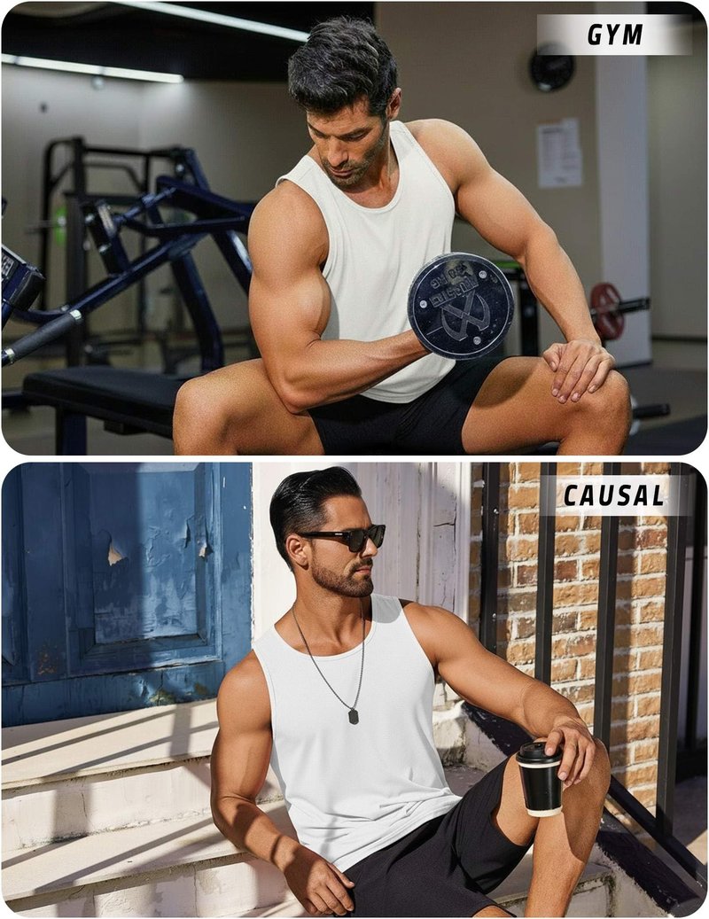 PINSPARK Athletic Tank Tops Men Gym Workout Sleeveless Muscle Shirts Quick Dry Breathable Training Bodybuilding Fitness Tee White