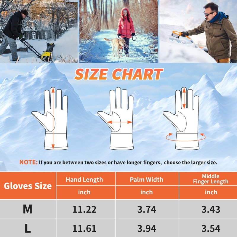 Qsocksy Heated Gloves for Men & Women - 2200mAh Battery, 3 Heating Levels, Overheat Protection - Ultra-Thin Electric Motorcycle Riding Gloves for Winter, Skiing, Snow Sports (Large)