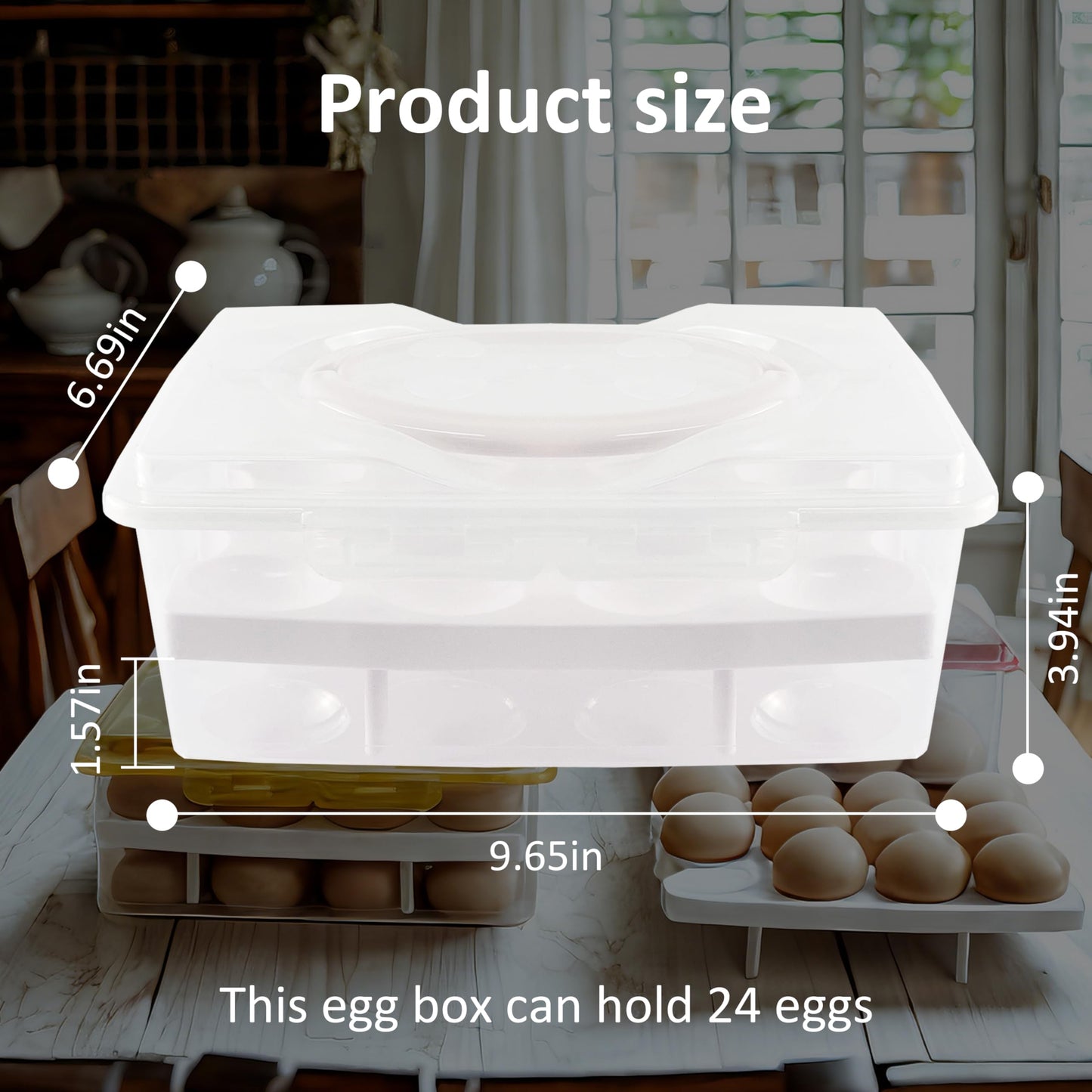 Daixers Ortable Large Capacity Double-layers Egg Storage Container Holds 24 Eggs Shatter-proof Non-slip Eggs Holder with Handle (White)