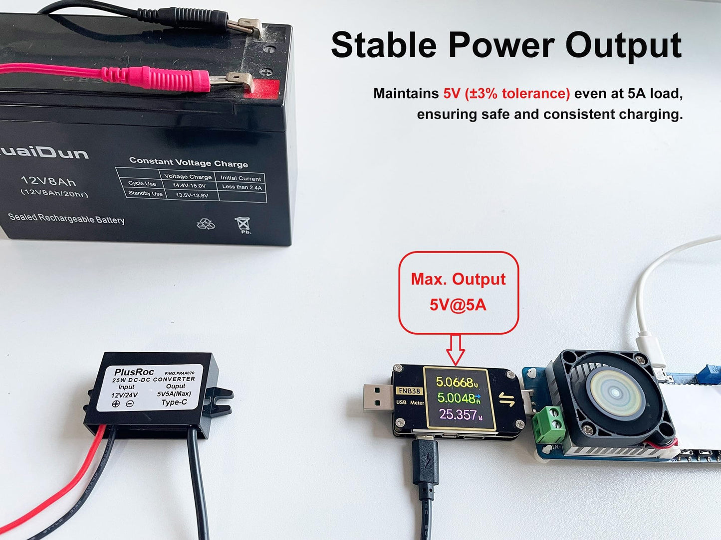 PlusRoc Waterproof DC 12V/24V to 5V 5A Step Down Converter, 25W USB-C Power Adapter for Raspberry Pi 5, Pi 4, Cellphone, and More (1-Pack)
