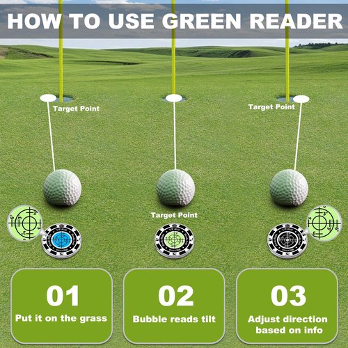 Lousrnman Golf Green Reader, Ball Marker for Putting Green with High Precision Horizontal Bubble, Golf Accessories Putt Aid Tool with Hat Clip (3 Pcs Blackgreen)