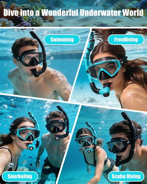 Aegend Snorkeling Gear - Panoramic Snorkel Mask with Top Dry Valve | Anti-Leak & Anti-Fog, Includes Mesh Bag