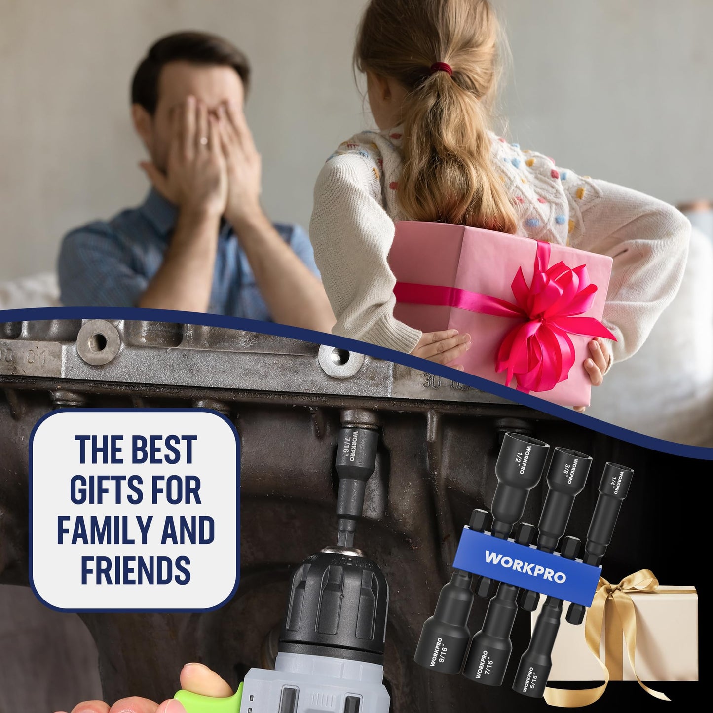 WORKPRO 6 PCS Magnetic Nut Driver Set, Metric & SAE, 1/4" Hex Shank, Drill Socket Set, Impact Driver Bit Set, 1/4” to 9/16”, Chrome Vanadium Steel