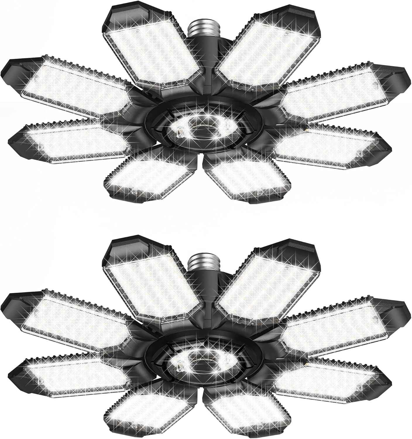 250W LED Garage Lights - 25,000LM Deformable Ceiling Light with 8 Adjustable Panels, E26/E27 Socket - 4 Pack