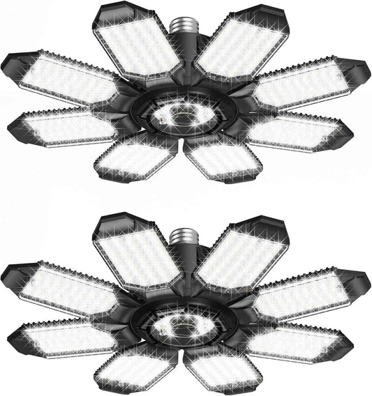 250W LED Garage Lights - 25,000LM Deformable Ceiling Light with 8 Adjustable Panels, E26/E27 Socket - 4 Pack