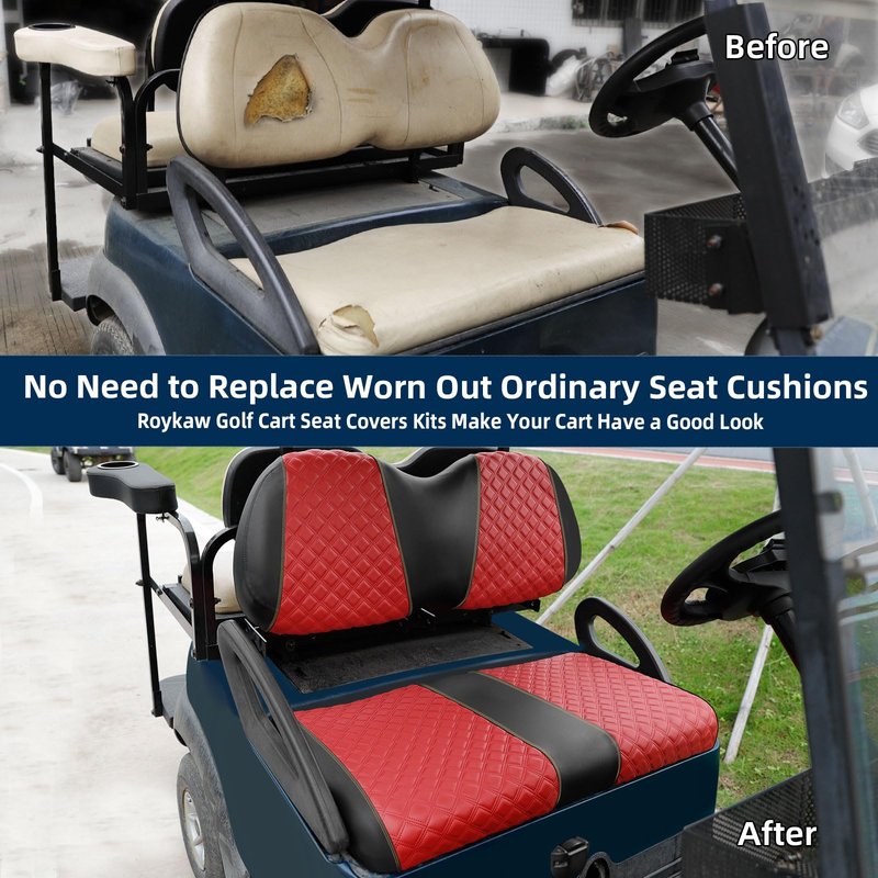 Roykaw Golf Cart Seat Covers Kit Fit for Club Car Precedent OEM Ordinary Seat Cushion, Marine Grade Vinyl Material/More Soft and Comfortable, Breathable & Easy to Clean