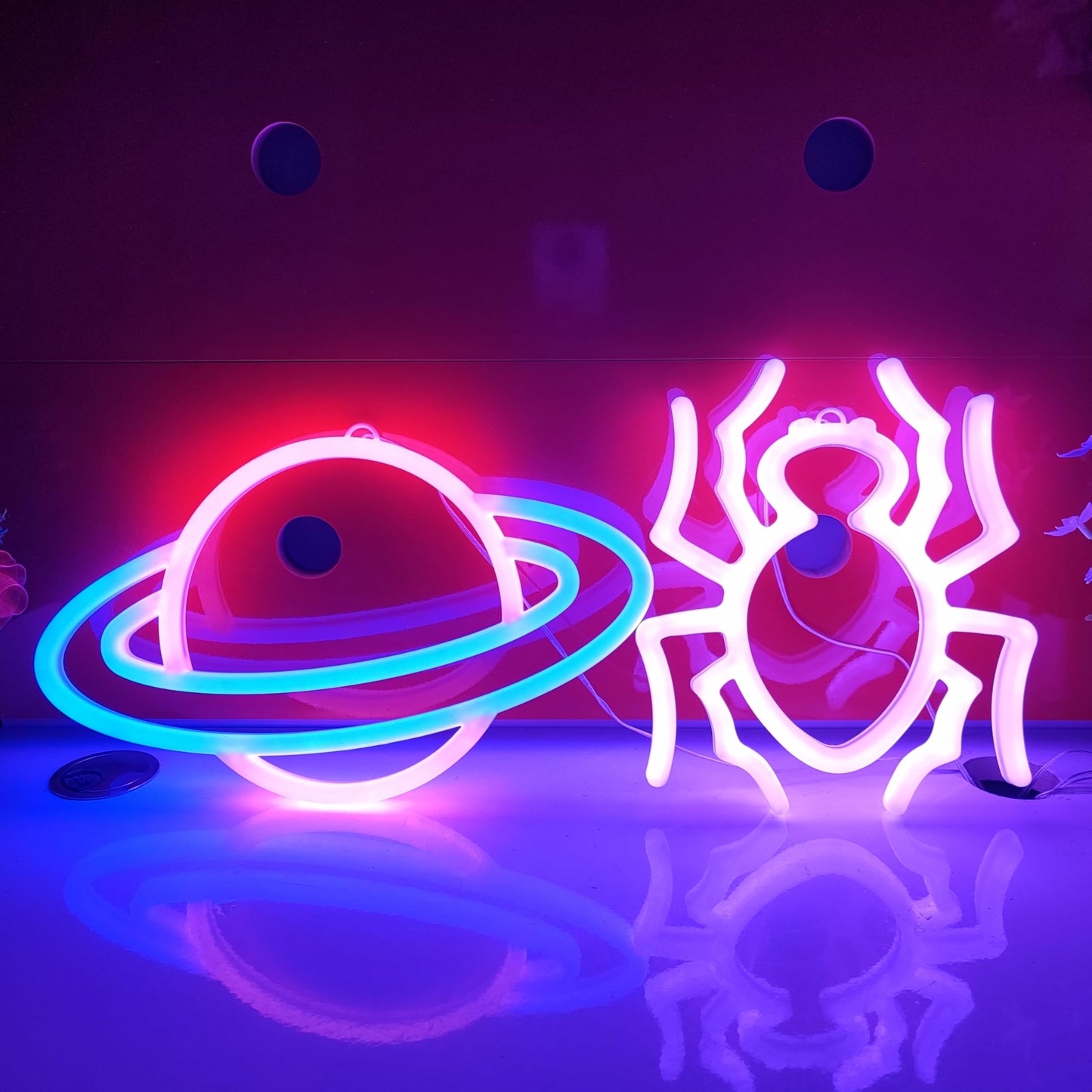 JYWJ Spider Double Sided Neon Signs,USB or 3-AA Battery Powered Neon Light,LED Desktop Wall Decoration,Various Parties,Decoration Of Business Premises (Purple)