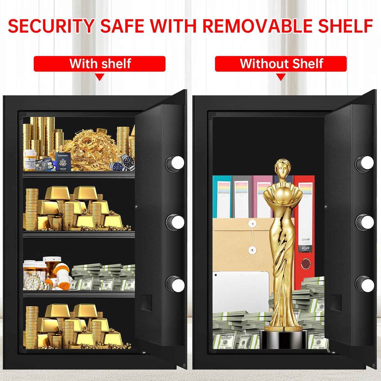 Small Home Safe 1.2 Cubic Feet - Anti-Theft Steel Security Box with Combination Lock & Alarm