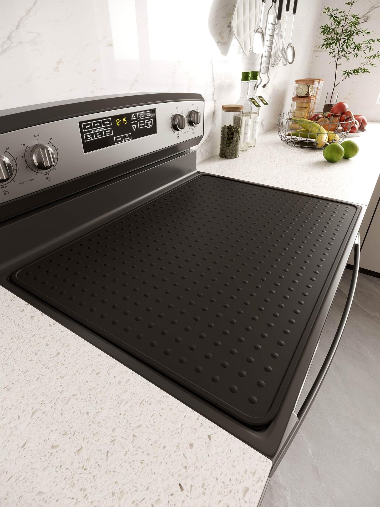 XiFEO Silicone Stove Top Cover for Electric Stove, Glass Stove Top Cover Protector, Flat Top Range Cover – Double as Dish Drying Mat, Coffee Bar Mat, Kitchen Stove Accessories, 28 x 20 in, Black