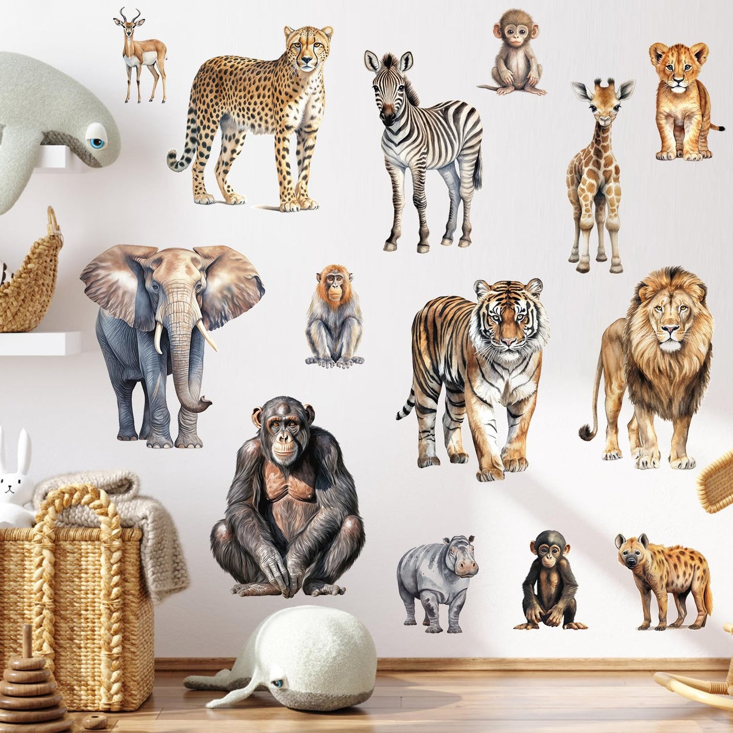 AM AMAONM Removable 3D Nature Jungle Wild Animals Wall Stickers DIY Peel and Stick Safari Tiger Lion Elephant Wall Decals Aniaml Wall art Decor for Kids Baby Bedroom Nursery Living Room (Anaiml Party)