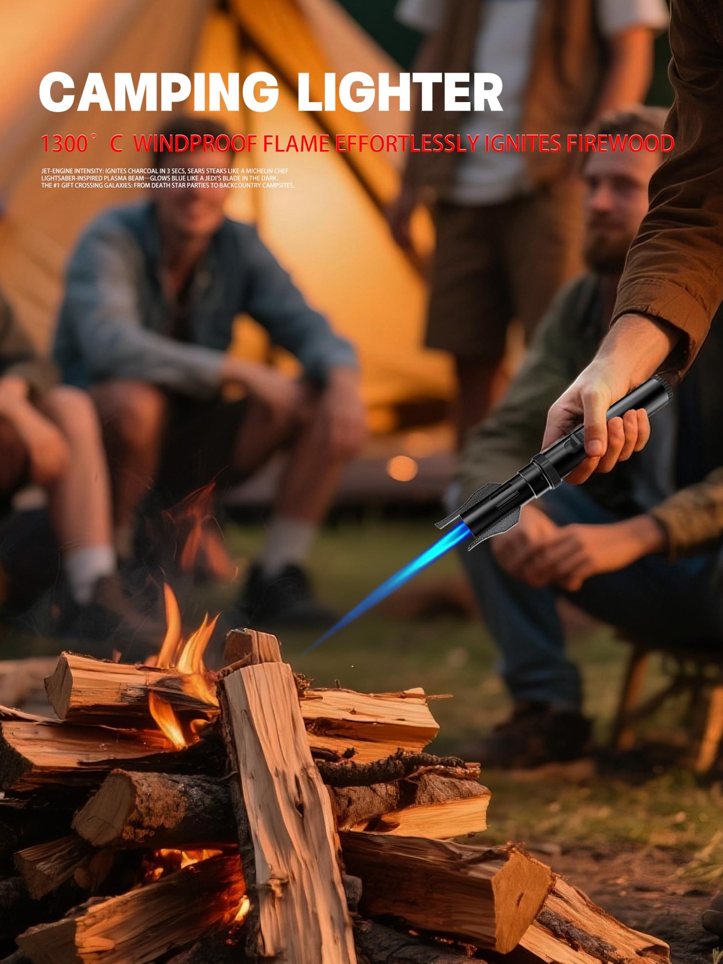 Windproof Torch Lighter Butane Refillable Jet Flame Butane Lighter for Cooking Fireplace Camping BBQ Lighters Gift for Man (Without Fuel) Black