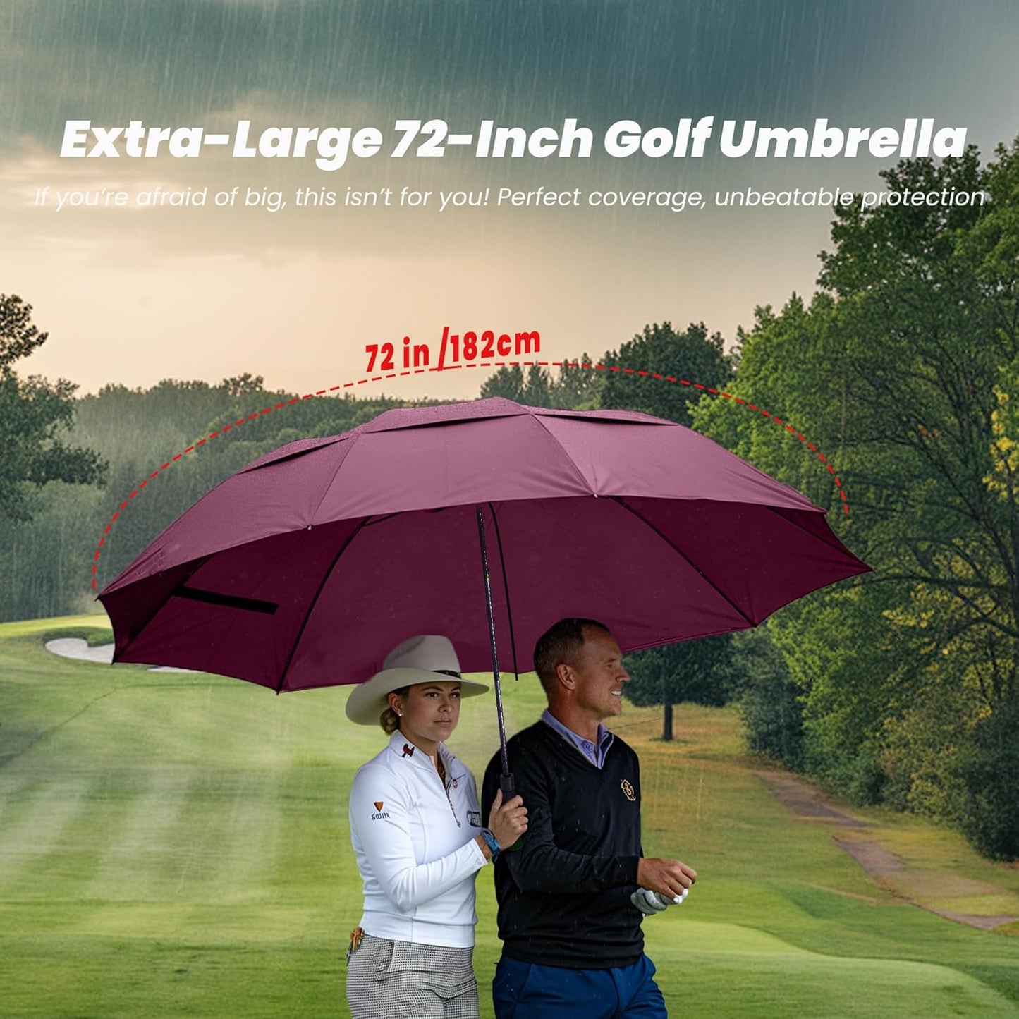 Skiennix Golf Umbrella - Extra Large 72-Inch Double Canopy, Windproof & Waterproof, Automatic Open