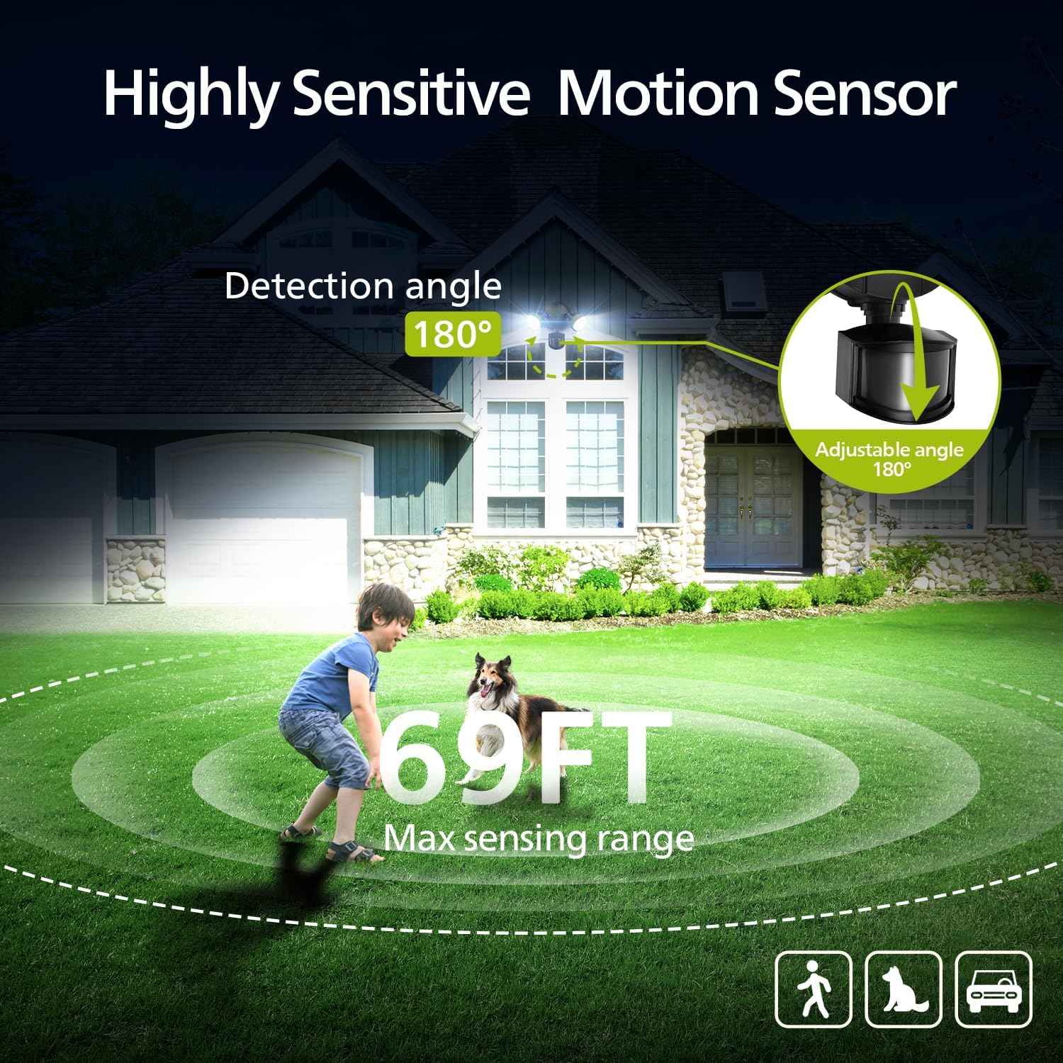 Philips 44W LED Outdoor Security Light with PIR Motion Sensor - 4200 lm, 5000K, Waterproof, Dusk to Dawn, Dual Heads