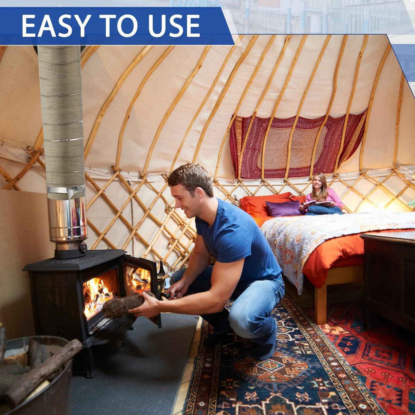 Gisafai 2 Rolls 1.97'' x 16.4' Fireproof Pipe Wrap Basalt Fiber Heat Shield Tape Heat Resistant Pipe Insulation Anti Scalding Chimney Ribbon Stove Flue Protector with Clamp for Motorcycle Exhaust