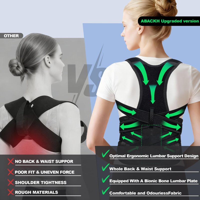 ABACKH Upgraded Back Brace Posture Corrector for Women and Men - Adjustable Back Brace with Bionic Bone Lumbar Panel for Upper & Lower Back Pain Relief, Sciatica, Herniated Disc L(34-38Inch)