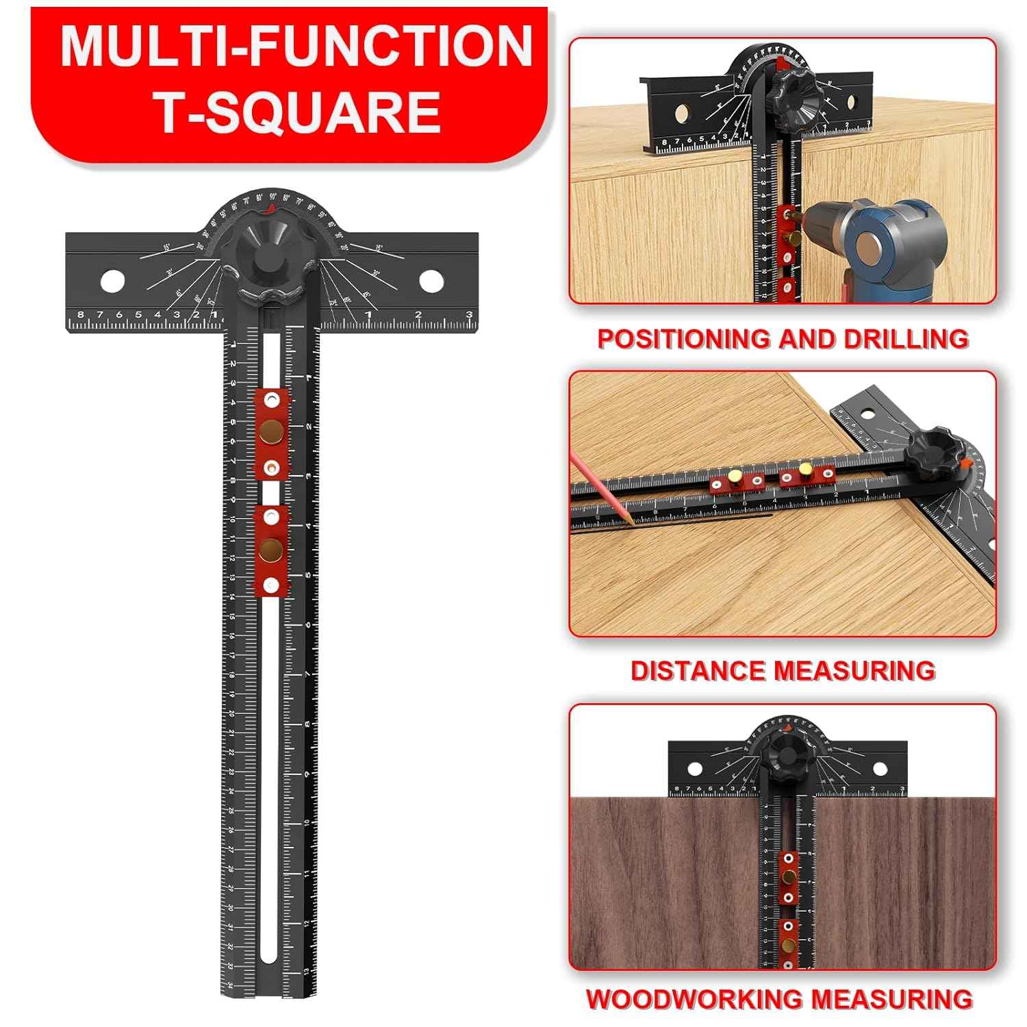 29-Inch Adjustable Woodworking T Square Ruler - Precision Angle Measurement Tool for Carpentry & Drafting