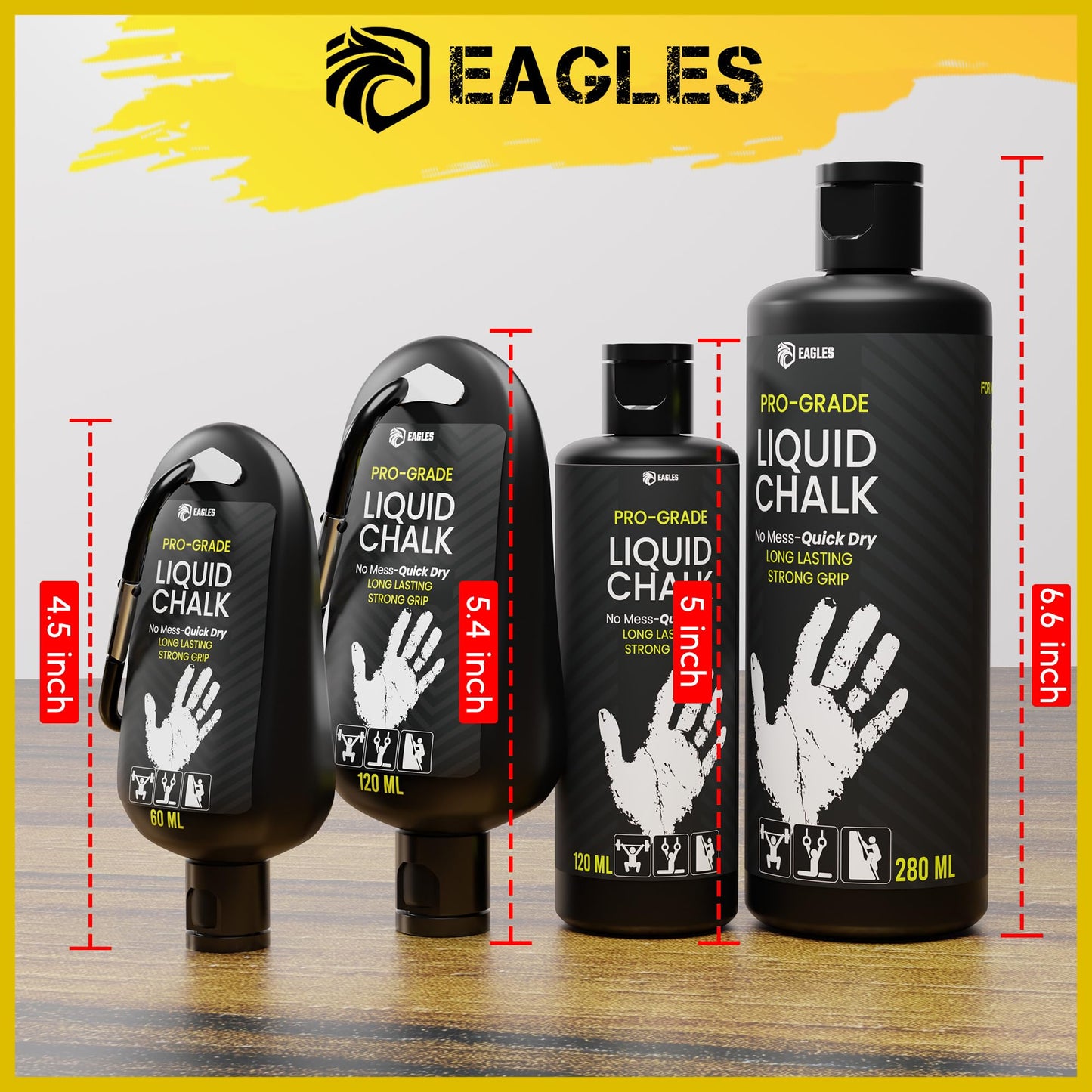 EAGLES 2 Pack Pro Grade Liquid Chalk (60 ML) Mess-Free Chalk for Weightlifting, Gymnastics Rock Climbing, Dancing, Pole Grip - Sports & Workout Chalk - Sweat-Resistant Long Lasting Stronger Gym Grip