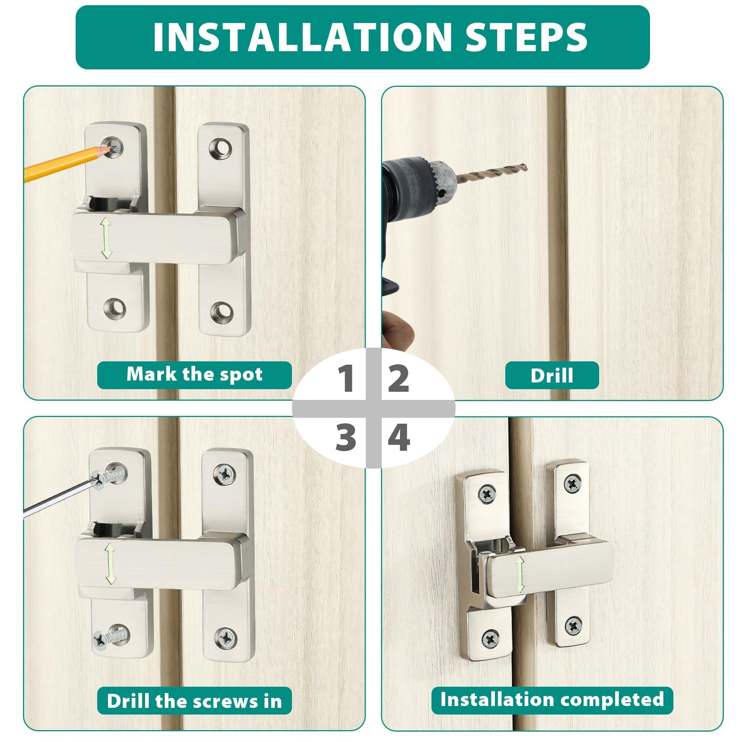 90/180 Degree Flip Latch Gate Latch, Heavy Duty Black Safety Door Lock Enhanced Security Flip Latch Lock Hardware for Interior Door Front Door Barn Garden Fence Window Bathroom Cabinet