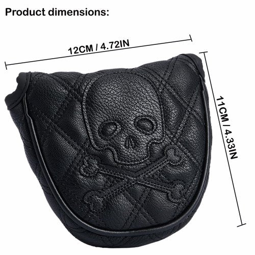 Kimpengofu Skull and Crossbones Golf Club Skeleton Mallet Putter Cover Magnetic Closure Synthetic PU Leather with Diamond Pattern Design (Black Mallet Putter)