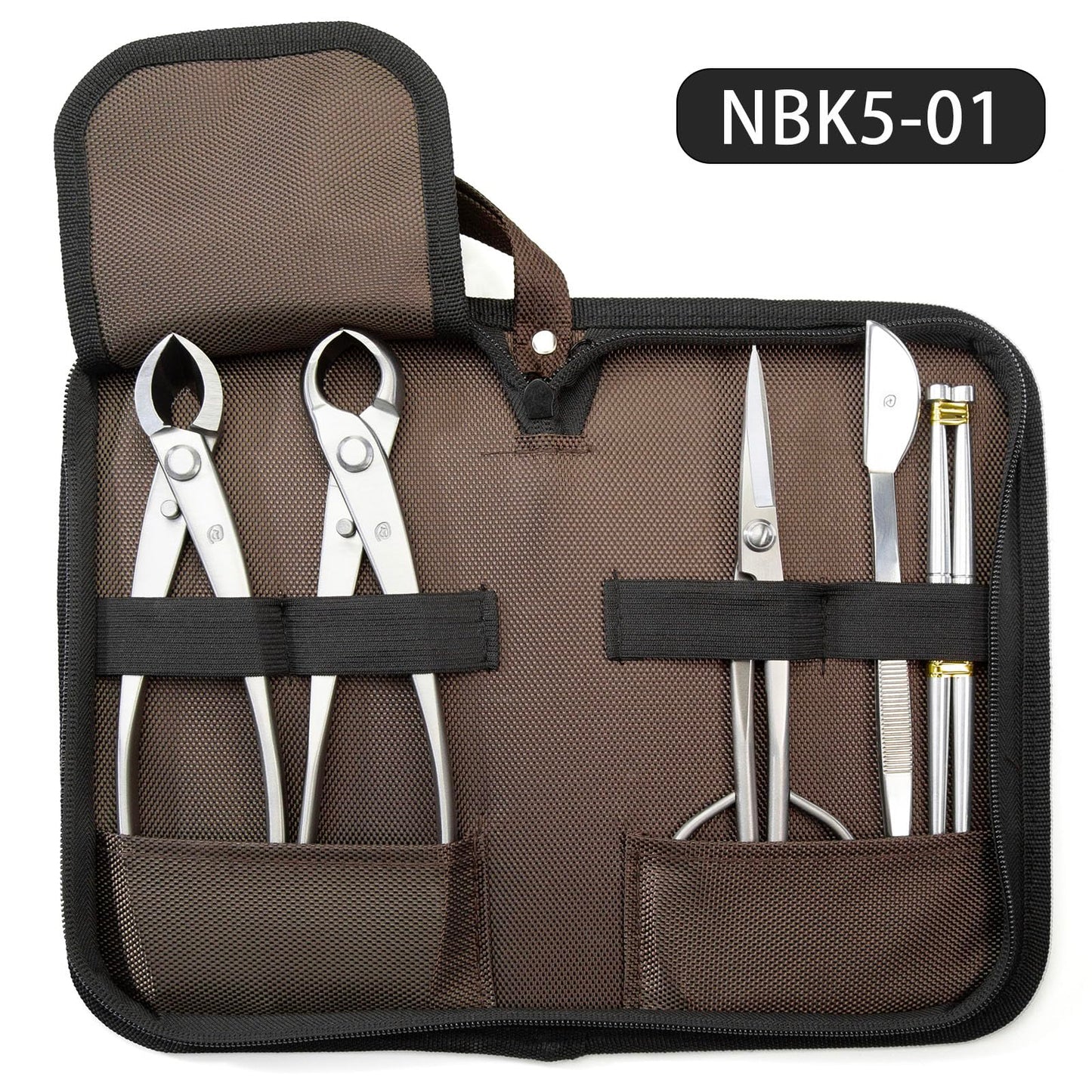 TianBonsai Bonsai Tools 5-Piece Alloy Steel Bonsai tool Kit In Cluding 210mm Long Handle Scissors / 205mm Branch Cutter / 205mm Knob Cutter / 200mm Straight Root Hook/Tweezers (NBK5-01)