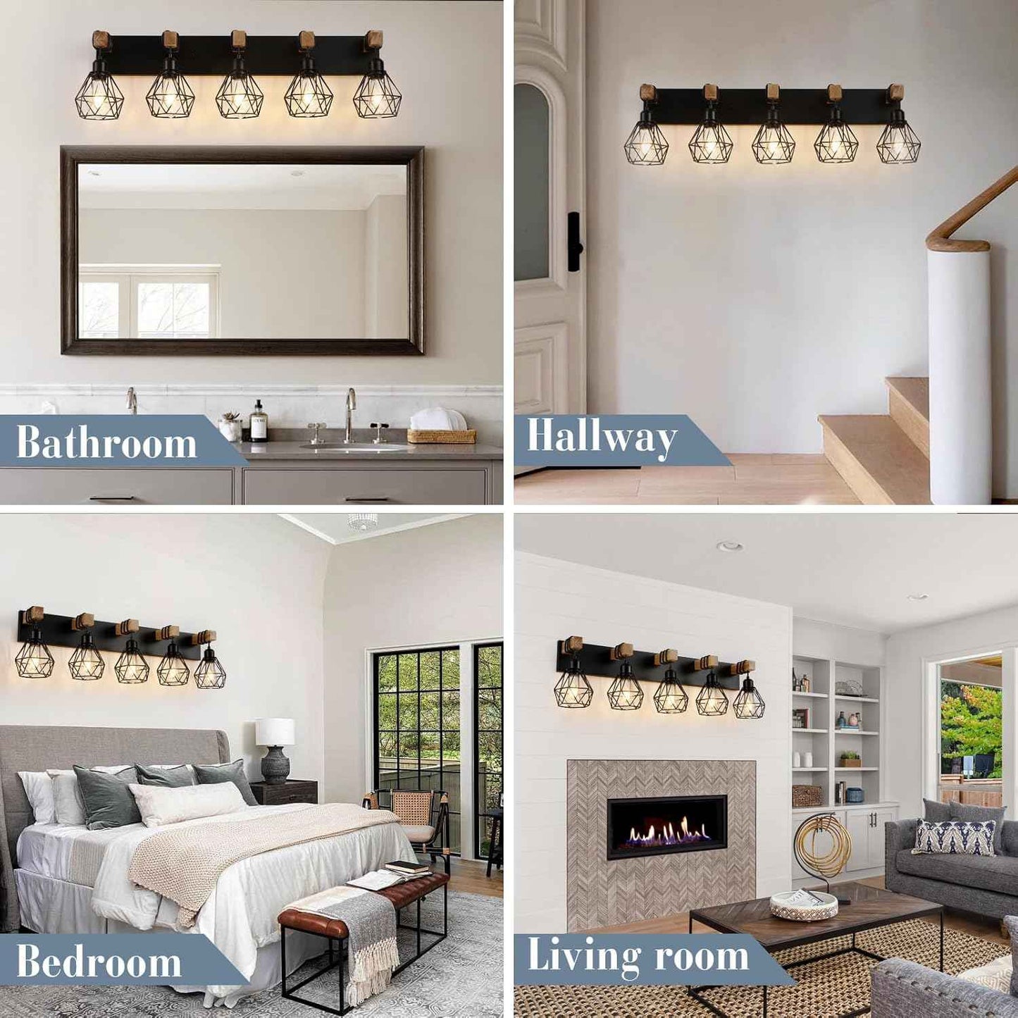 Farmhouse 3-Light Bathroom Vanity Light Fixture - Rustic White Wood Sconces for Mirror