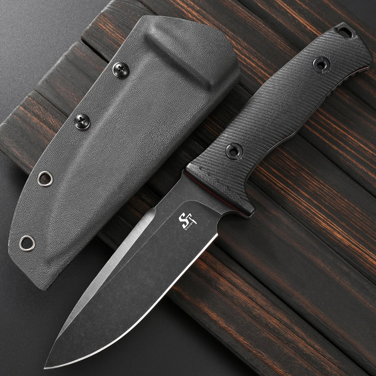 Sitivien ST37 Fixed Blade Knife Black Stonewashed DC53 Steel Blade Two Tone G10 Handle Full Tang Knife with Sheath for Outdoor Camping Hiking Working Survival (Black)