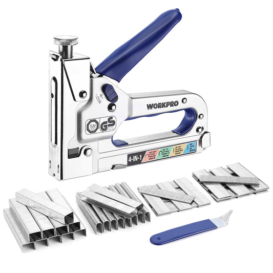 WORKPRO 4-in-1 Staple Gun, Manual Brad Nailer with 2000 Counts Staples, Upholstery Stapler Nail Gun for Fixing Material, Decoration, Carpentry, Furniture, Doors and Windows