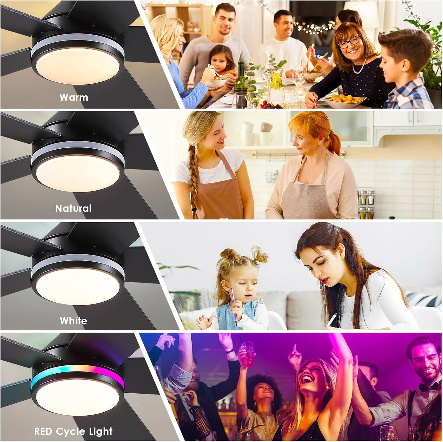 46” Black Low Profile Ceiling Fan with Lights & Remote Control - Dimmable, Noiseless, Reversible for Bedroom
