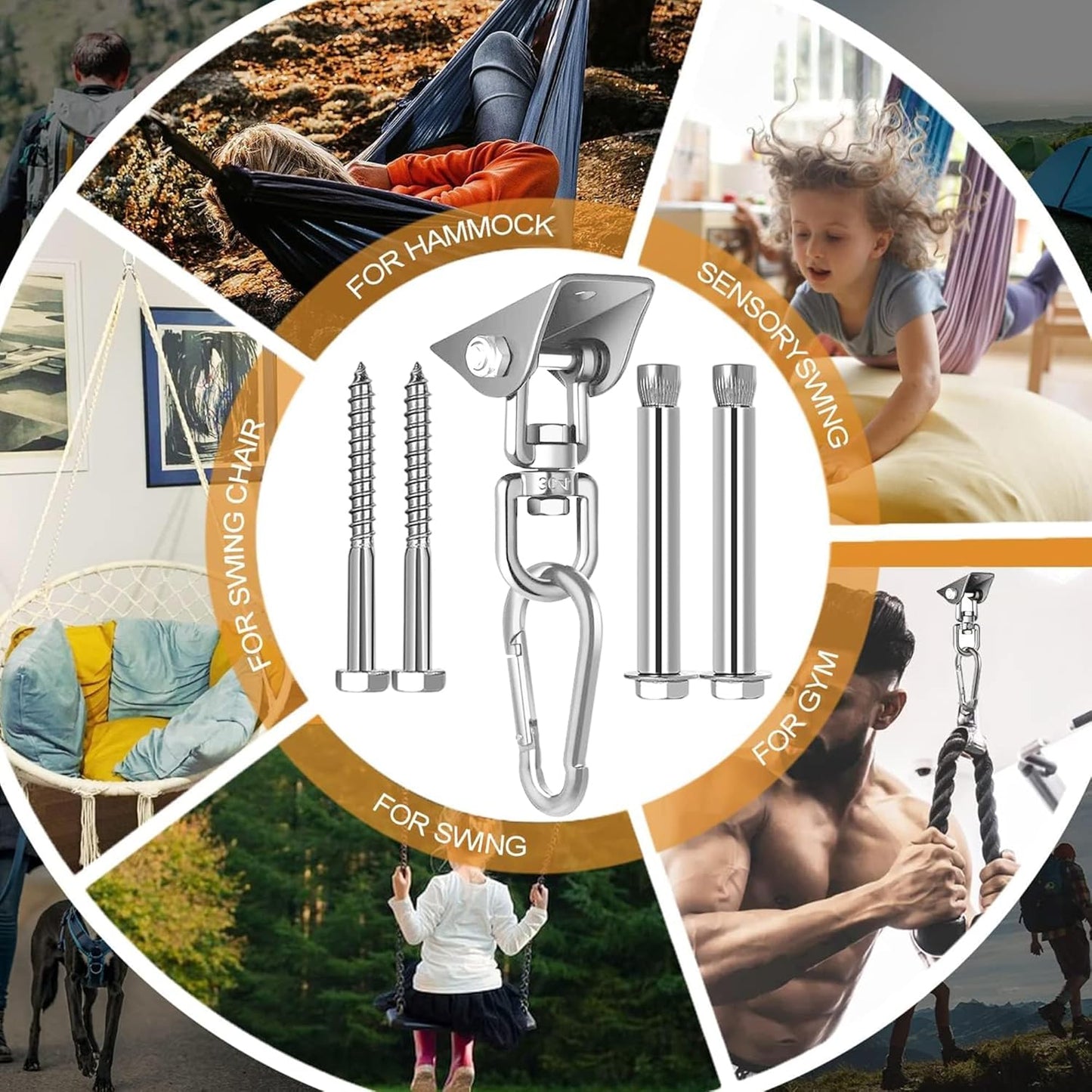 Swing Hanger | Heavy-Duty Stainless Steel 360° Rotating Hammock Kit - 2000LB Capacity, 2 Packs