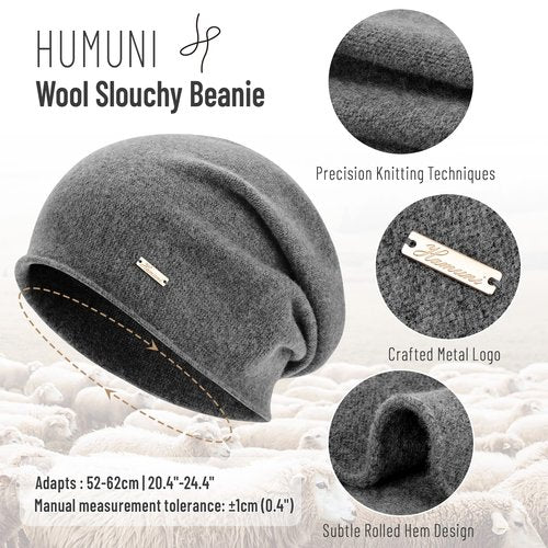 HAMUNI Wool Slouchy Beanie for Women,Soft Warm Beanies Hats- Lightweight & Breathable Skull Beanies Cap for Spring,Fall, Winter Charcoal Grey