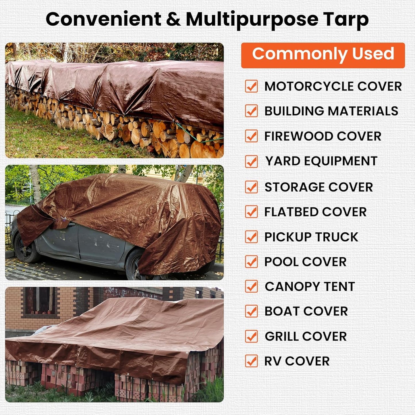 Heavy Duty Waterproof Tarp 10x12FT - UV Resistant, Tear & Fade Resistant with Brass Grommets