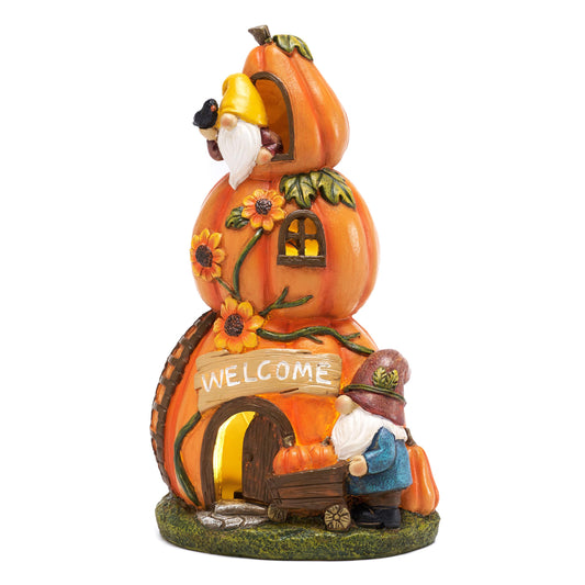 TERESA'S COLLECTIONS Fall Decor, Pumpkin Decor, Orange Pumpkin Fairy House and Gnomes Santa with Solar Lights, Waterproof Resin Outdoor Fall Decor, Fall Gifts Outdoor/Indoor, 6.7"