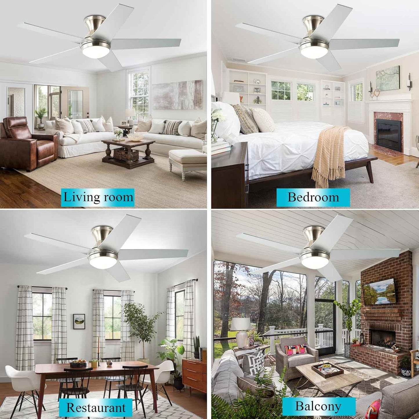 48-Inch Low Profile Ceiling Fan with Lights & Remote Control - Dimmable, Noiseless, Reversible Motor for Bedroom & Indoor/Outdoor Use